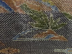 アンティーク　家屋風景模様織り出し本場泥大島紬着物(5マルキ)